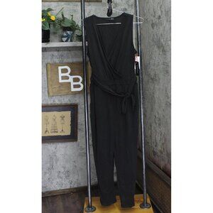 Black Tape Womens Petite Suede Belted Wrap Jersey Jumpsuit Black PM
